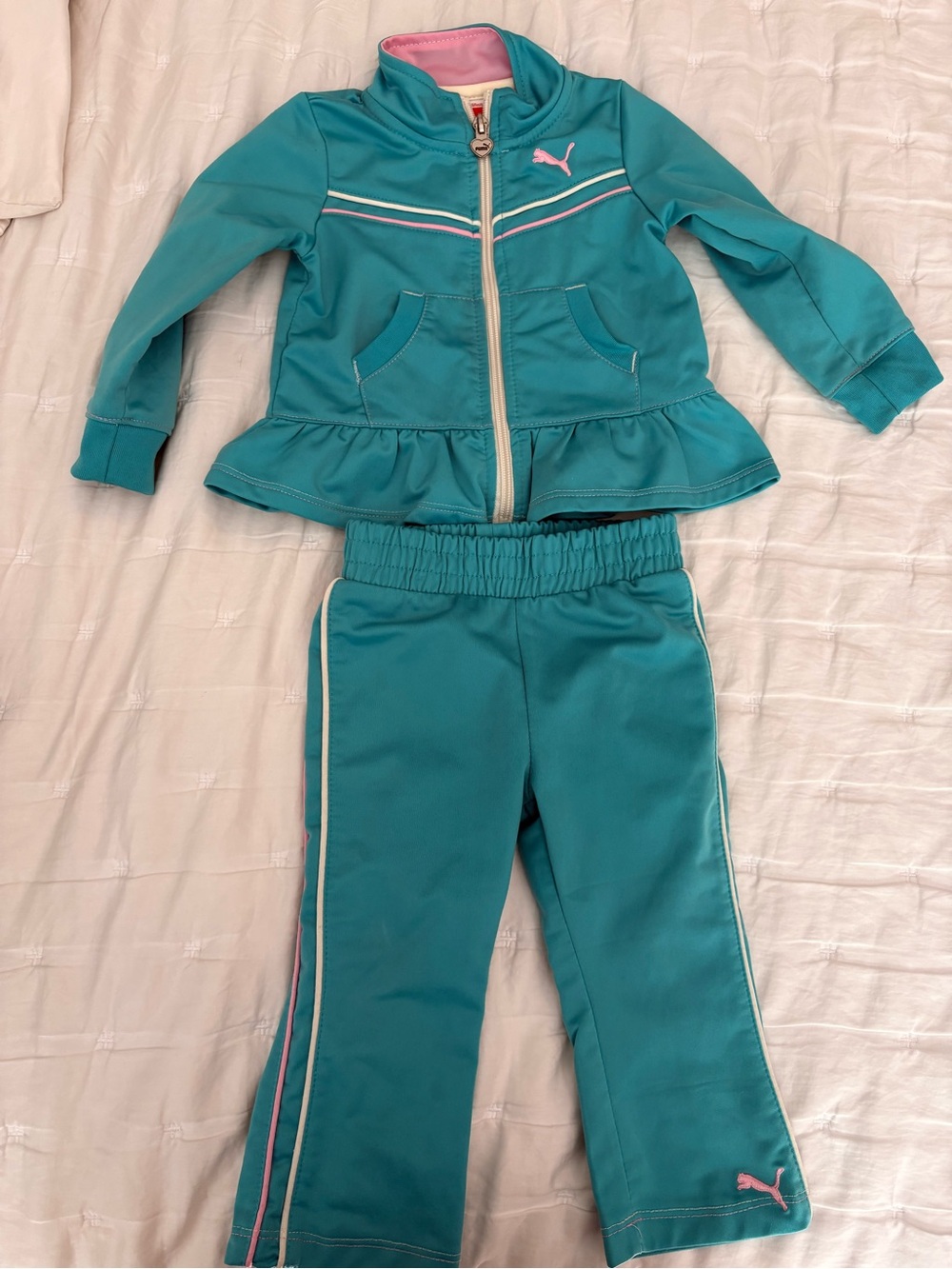 18-month Puma Girls Teal Track Jacket and Pants Set with Pink Accents